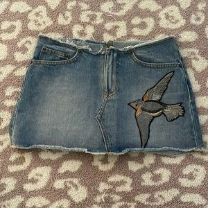 Carmar denim low rise skirt with bird design